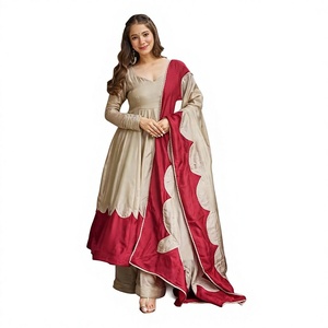 Nouvelle collection : Ensemble Anarkali romain de soirée avec dupatta et palazzo, broderies, longueur ras du sol, infroissable, extensible et réversible - Product Image 1