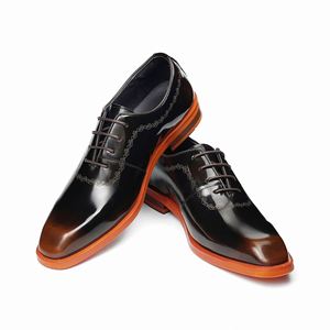 Men's Italian Style Formal <b>Square</b> Toe Anti-Slip Breathable Lightweight Patchwork Dress Shoes Lace-up Handmade Loafers - Product Image 6