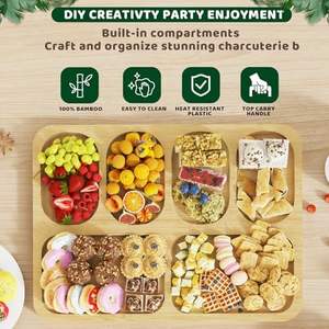 Tabla de queso de charcutería de bambú portátil con compartimentos de cubierta Tabla de charcutería portátil con tapa entrelazada para viajes - Product Image 3