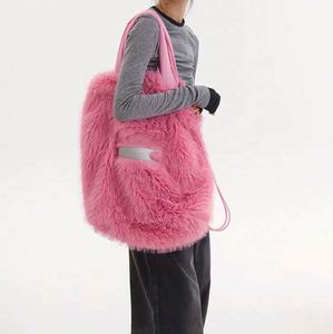 Custom Embroidery Logo Furry <b>Drawstring</b> Bag Fluffy Fleece Plush <b>Drawstring</b> <b>Backpack</b> Faux Fur Shoulder Bag - Product Image 2