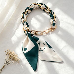 Elegant Twisted Silk Scarf Keyring Bamboo <b>Leaf</b> Pattern Key Chain Handbag Decoration Key Holder for Purse - Product Image 1