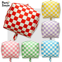 Décoration de fête d'anniversaire en forme de ballon de course à six faces 4D, en carton rigide mat de 22 pouces, style damier
