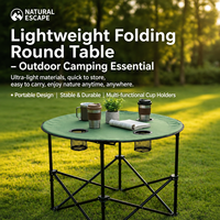 Table ronde pliante de camping en acier inoxydable moderne, portable, petite, pour pique-nique en plein air, avec 4 porte-gobelets, meubles