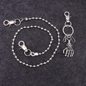 Cadena de cintura con cuentas de plata tibetana y llavero de esqueleto, estilo Hip Hop Punk, accesorio unisex para uso diario - Product Image 1