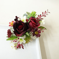 Rangkaian Mawar Burgundy Buatan Tangan Kepala Mawar Merah Buatan Tangan DIY Boutonniere Corsage Pergelangan Tangan Gaya Eropa Hari Ibu Wisuda