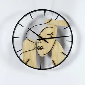 Wood Wall Clock Nordic Custom Newly Home Accent Human Face 19.75 Inch Wood Clock Wall For Wholesale