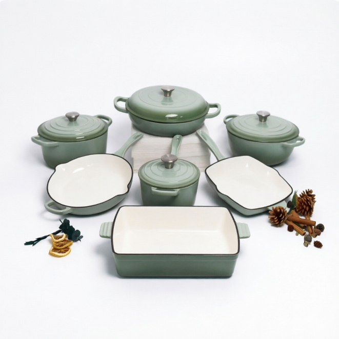 # 11-Piece Enameled Cast Iron Cookware Set – Premium Pots, Pans &amp; Saucepan Set for Home Kitchen, Induction &amp; Oven Cooking