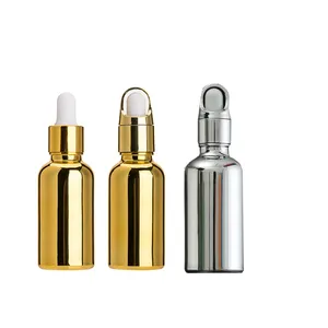 Cosmetic package 10ml 15ml 30ml 50ml 60ml 100ml silver gold essential oil serum glass dropper bottle with gold cap and pipette