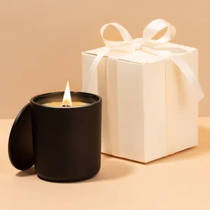 Mescente custom black ceramic long burning room fragrance wood wick lemon scented candles