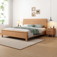 Lit plateforme moderne en chêne massif - Chêne rouge avec tête de lit, taille Queen/King, lit de rangement pour chambres à coucher et projets hôteliers