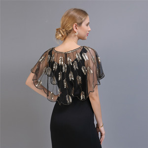 Elegante Capa <span class=keywords><strong>de</strong></span> Hombro con Lentejuelas Bordadas, Chal, Bufanda <span class=keywords><strong>de</strong></span> Poliéster, Diseño para Vestido <span class=keywords><strong>de</strong></span> <span class=keywords><strong>Fiesta</strong></span>, Accesorio - Product Image 2