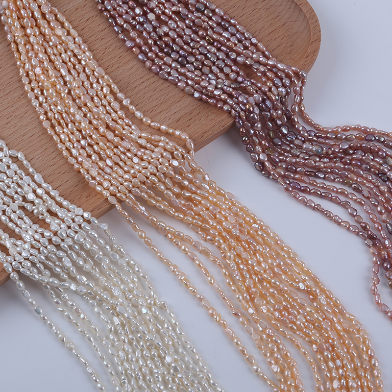 Wholesale 3-4mm Natural White pink Purple Color Baroque Freshwater Pearl Strand
