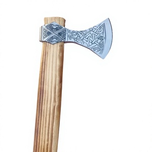 Hacha forjada a mano con cabeza de acero al carbono y mango de madera dura natural para acampar al aire libre, cortar leña y troncos. - Product Image 2