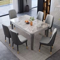Table de salle à manger en bois massif et marbre rectangle moderne de luxe Ensemble de 4 chaises 6 places Tables de cuisine en pierre frittée Conceptions de meubles