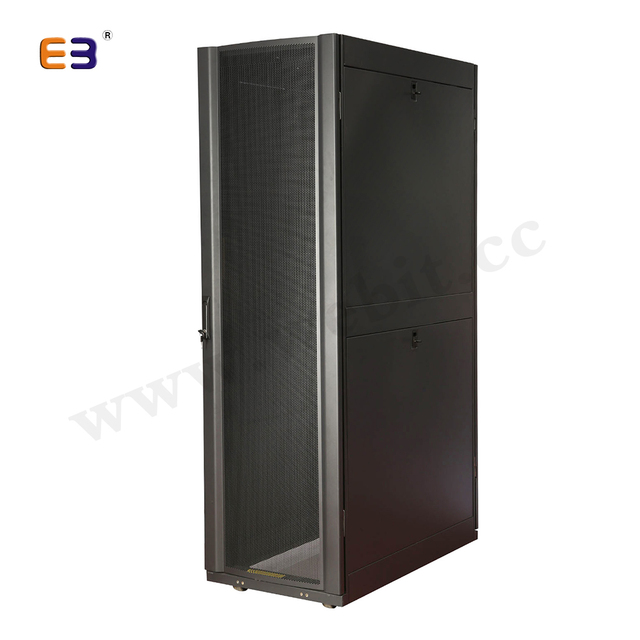 42u Server Cabinet Adjustable Rails Cable Management Panel Perforated Sides Rack Tempered Glass Front Door for Data Center Use