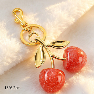 High-End Sparkling <b>Red</b> Cherry Crystal Keyring <b>Glitter</b> Pendant Metal Lobster Clasp Keychain For Handbag Decor - Product Image 2