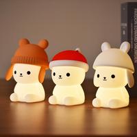 Lampada Notturna per Bambini a Forma di Coniglietto, Portatile, per Camera da Letto, Animale Cartoon, Personalizzabile, Carina, in Silicone, con Sensore Touch