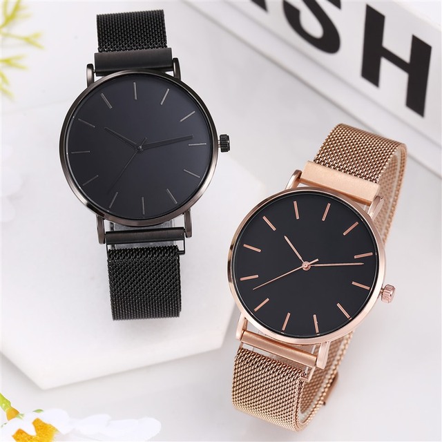 Minimalism Men and Women Watch  with Steel Mesh Magnetic Band Casual Student  Thin Watch Black Simple Watch High Quality NO LOGO