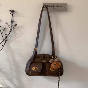 Fashion style zipper closure design brown Pu leather women's shoulder bag tote bag - Product Image 4