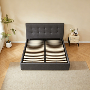 Letto Moderno Imbottito con Contenitore Idraulico, Testiera Trapuntata in Tessuto Grigio Scuro, Misura King/Queen - Product Image 1