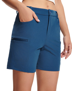 High-Waist <strong>Ladies</strong> Casual <strong>Cargo</strong> <strong>Shorts</strong> Quick Dry Breathable Canvas Overalls with Elastic Waist and Pocket for Fitness - Product Image 3