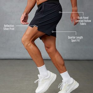 Shorts personnalisés respirants en polyester et élasthanne réfléchissant de haute qualité OEM, légers, 5 pouces, séchage rapide pour hommes, pour la course nocturne - Product Image 2
