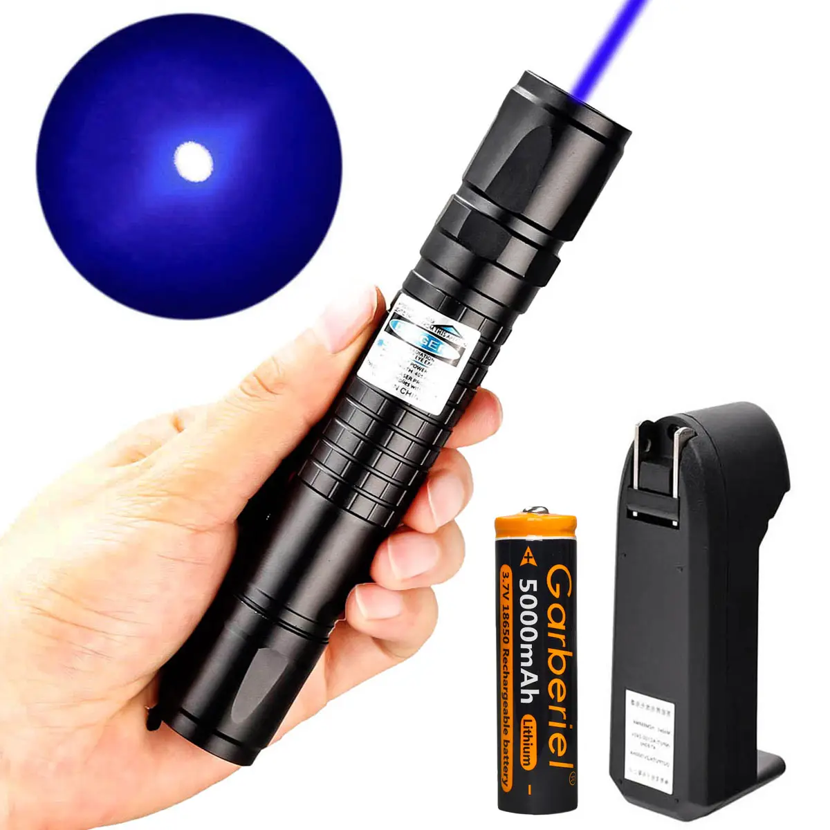 Rechargeable Blue Laser Light 405nm Laser Pointer High Power Aluminum Case Visible Beam Laser with Battery