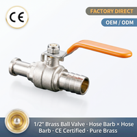 Robinet à boisseau sphérique en laiton PEX 1/2'' fileté, poignée orange, passage plein, joint PTFE, 1,6 MPa, eau chaude/froide, chauffage, OEM, garantie 5 ans, modèle
