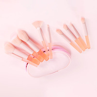 Lot de 10 pinceaux de maquillage rose doux pour cheveux synthétiques pour poudre Blush Portable Vegan Lip Eyes Pinceau de maquillage avec sac en PU