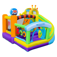 Château gonflable pour enfants, design panda rouge et girafe, avec toboggan, trampoline intérieur/extérieur, centre de jeux, jouet pour fête d'anniversaire