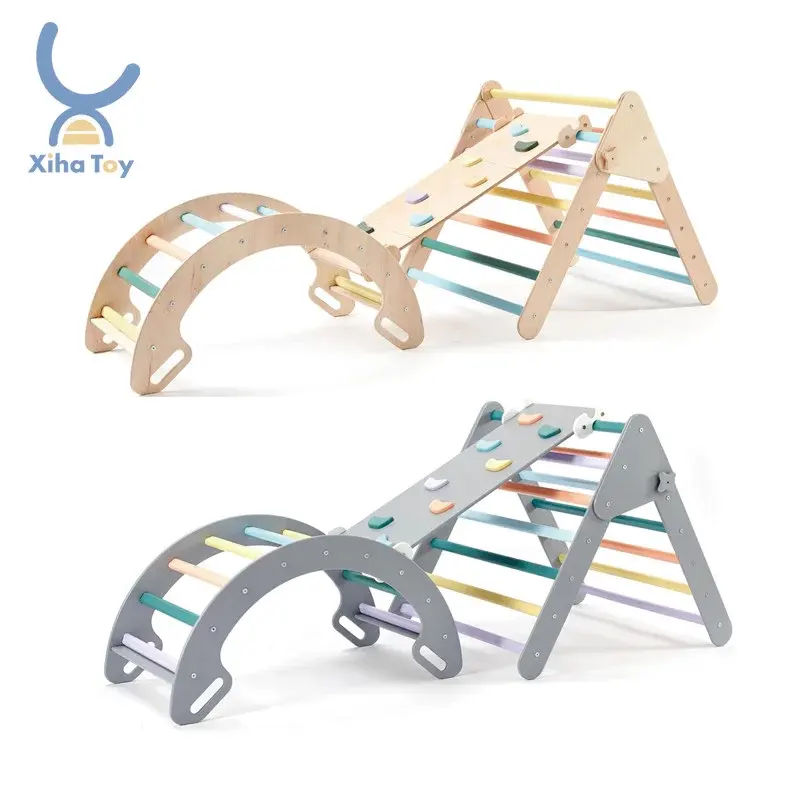 XIHA Montessori Wooden Kids Piklers Triangle With Ramp And Rocking Climbing Triangle Indoor Pickler Triangle Playground Toys