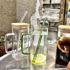 Vasos de Vidrio con Tapas de Bambú y Pajitas de Vidrio, Vasos de Vidrio en Forma de Lata de 14 oz, Vasos para Café Helado, Vasos para Cerveza - Product Image 3