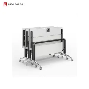 Folding Table Desk Leadcom LS-414 Folding Flip Top Training Table Foldable Training Room Desk Stackable Meeting Room Tables With Adjustable Beam