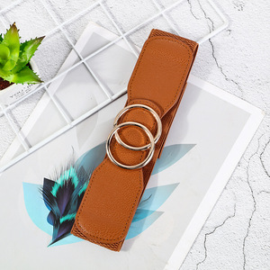 <span class=keywords><strong>Ceinture</strong></span> élastique pour <span class=keywords><strong>femme</strong></span> avec double boucle en O, large <span class=keywords><strong>ceinture</strong></span> extensible en cuir PU style professionnel, <span class=keywords><strong>ceinture</strong></span> ajustable avec boucle en cuivre - Product Image 2