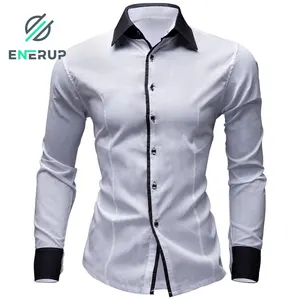 Energia up camisa masculina de manga longa, camisa masculina slim fit de algodão com costura, para primavera, verão