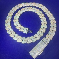 Chaîne cubaine à deux tons de conception tendance, largeur 11 mm 15 mm, argent S925, chaîne cubaine en moissanite glacée pour collier hip-hop pour hommes
