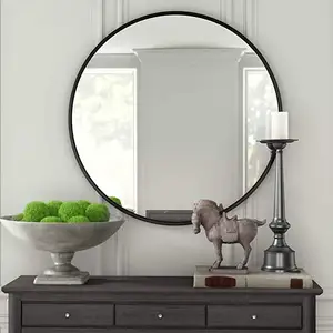 Espejo redondo grande para decoración del hogar, espejo de pared circular negro con marco de Metal para sala de estar y baño, 24 pulgadas