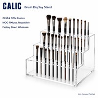 Support de présentation pour pinceaux de maquillage en acrylique Calic, transparent, 3 niveaux, pour comptoir, salon de beauté, vente au détail, logo personnalisé, OEM, vente en gros