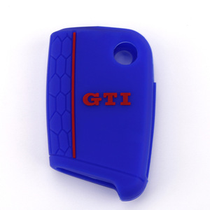 Étui de clé en silicone avec emblème GTI, compatible <span class=keywords><strong>Volkswagen</strong></span> Golf 7, motif nid d'abeille, surpiqûres rouges, sac de protection pour télécommande Golf - Product Image 4