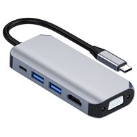Adaptor Hub USB C 5-in-1 dari Aluminium Alloy dengan Multiport dan Dual Display (+VGA), USB High-Speed & Pengisian Daya PD 100W, Tersedia
