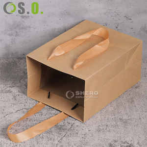 Custom Printed Boutique Kraft Paper <b>Bags</b> Wholesale <b>Small</b> Jewelry <b>Gift</b> <b>Bag</b> With Ribbon Handles - Product Image 1