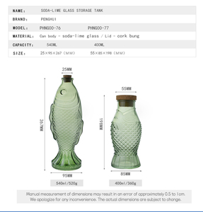 Decantadores de Vidrio Herméticos con Forma de Pez y Tapa de <span class=keywords><strong>Corcho</strong></span> para Regalo de Regreso a Clases, Decoración del Hogar, Capacidad de 500 ml/17.5 oz - Product Image 1