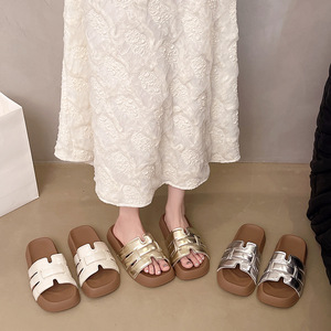 2026 New French Elegant Square Toe Woven Slide Sandals for Women Flat Fairy Outdoor Summer <b>Slippers</b> for Dresses - Product Image 1