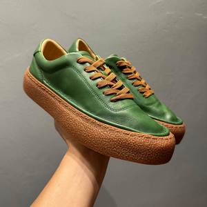 Baskets vertes en cuir véritable et maille pour hommes, faites à la main, décontractées, à lacets, confortables, antidérapantes, légères, en caoutchouc pour l'été - Product Image 2