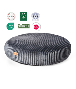 Cojín redondo de lujo para perros, elegante y acogedor estilo hogareño, cojín de Cama grande para perros a rayas con fondo antideslizante - Product Image 1
