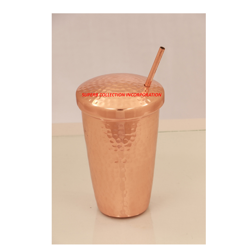 Luxury and Royal Fruits Juice Copper Pure Drinking Glass With Straw For Cafe or Restaurant or Hotels