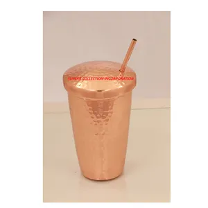 Luxury and Royal Fruits Juice Copper Pure Drinking Glass With Straw For Cafe or Restaurant or Hotels