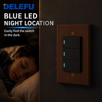 Interrupteur et prise murale DELEFU en noyer massif avec chargeur rapide USB A Type C 20W, prise US, panneau modulaire personnalisé