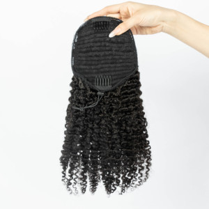 Shoumei nueva moda 12A grado brasileño crudo virgen cabello humano Natural negro Afro rizado cordón cola de caballo - Product Image 6