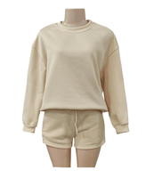 Personnaliser Loose Casual Crewneck Pullover Sweatshirt Shorts Set pour les femmes